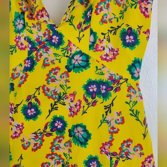 Saloni Women’s Holly Yellow Floral Silk Ruffle Midi Dress Floral Size 0