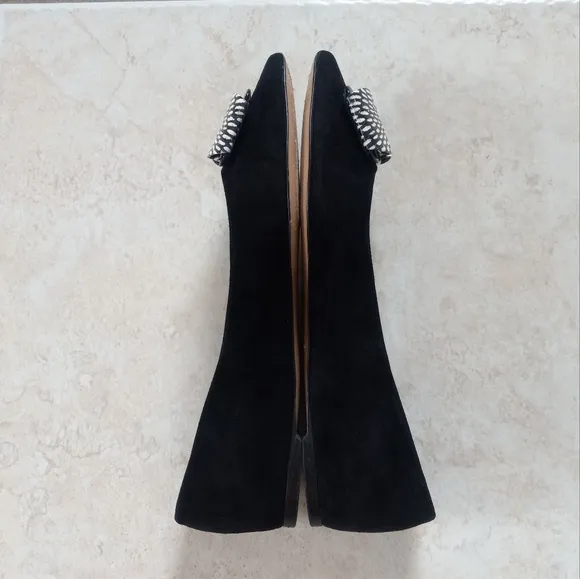 Salvatore Ferragamo Black Suede Pointed Toe Bow Snakeskin Flats 7.5US