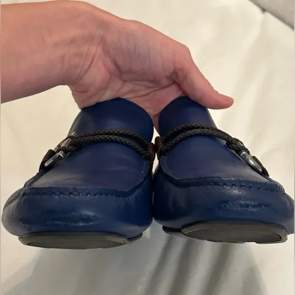 Salvatore Ferragamo Blue Leather Gancini Bit Slip On Loafers