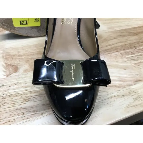 Salvatore Ferragamo Flats Women US 8B Black Stiletto Heels Slip-On Comfort Shoes
