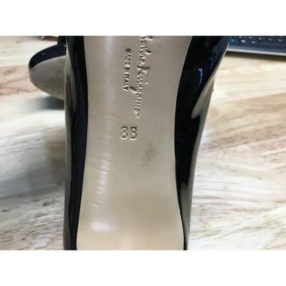 Salvatore Ferragamo Flats Women US 8B Black Stiletto Heels Slip-On Comfort Shoes
