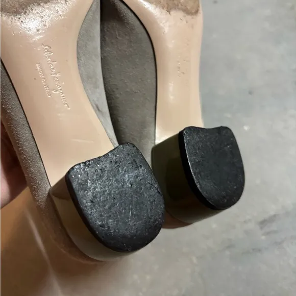 Salvatore Ferragamo Green and Gold Flats with Bow Detail