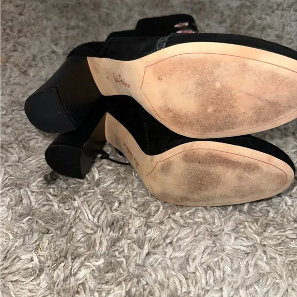 Sam Edelman Anthropologie Suede Winnie Ankle Boots Black Embroidered Size 11