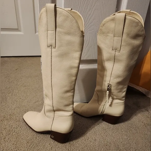 Sam Edelman Britten Ivory Cream Leather Western Boots size 6