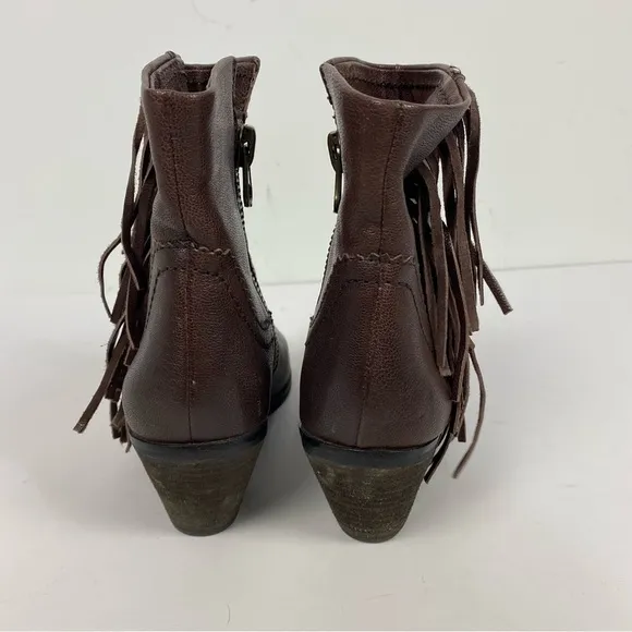 Sam Edelman Brown Louie Fringe Leather Heeled Ankle Boots Booties Western Rodeo