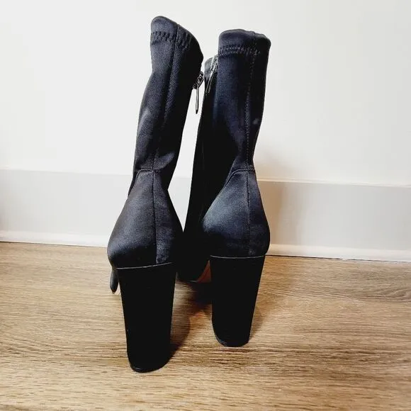 Sam Edelman Calexa Black Satin Sock Boots Side Zip Size 9.5