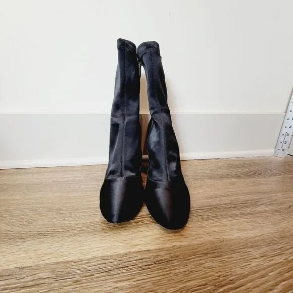 Sam Edelman Calexa Black Satin Sock Boots Side Zip Size 9.5