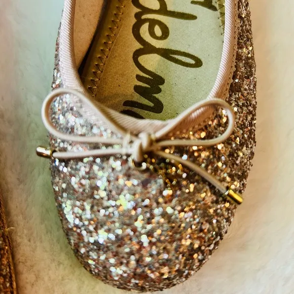 Sam Edelman Felicia Champagne Sparkle Dress Flats with Bow Only Worn Once