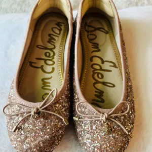 Sam Edelman Felicia Champagne Sparkle Dress Flats with Bow Only Worn Once