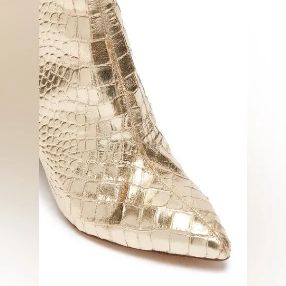 Sam Edelman Hilty Croc Embossed Mirror Metallic Ankle Boots in Gold Size 10.
