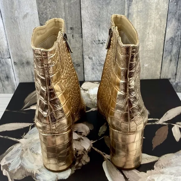 Sam Edelman Hilty Croc Embossed Mirror Metallic Ankle Boots in Gold Size 10.