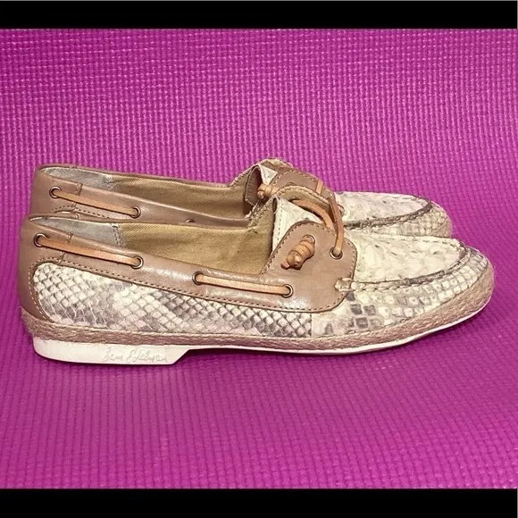 Sam Edelman NWOT Women's Snake-print Leather Boat Shoes - Size 6.5M