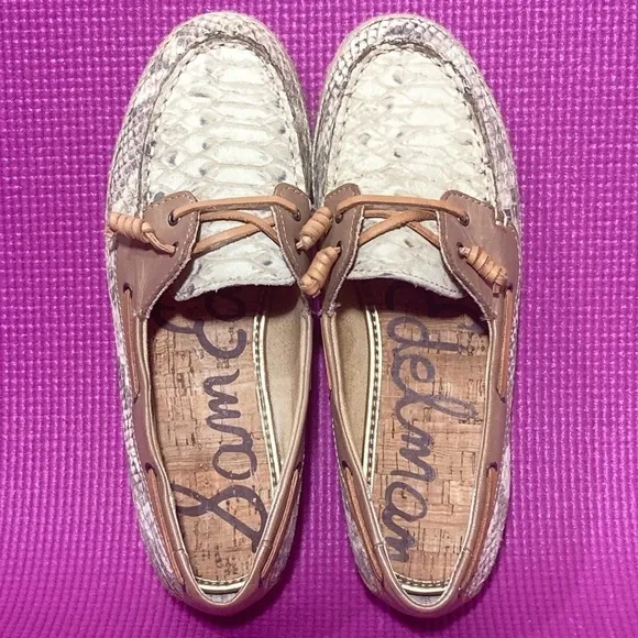 Sam Edelman NWOT Women's Snake-print Leather Boat Shoes - Size 6.5M