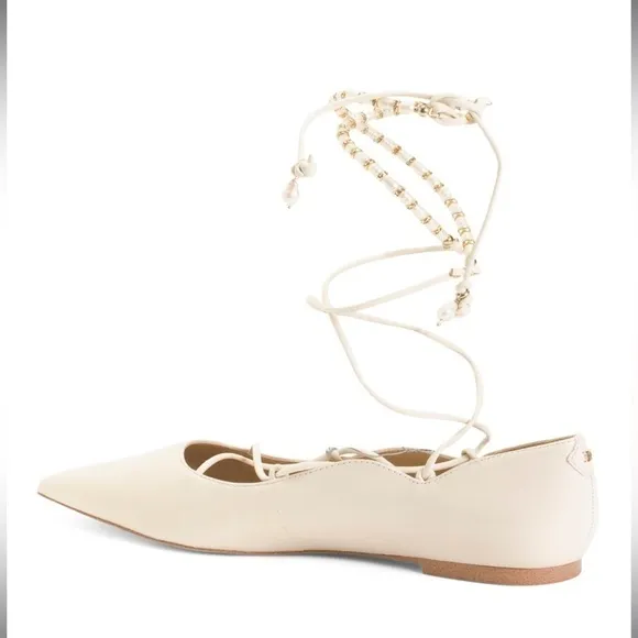 SAM EDELMAN NWT ivory winslet lace up ankle tie pointed toe leather upper flats