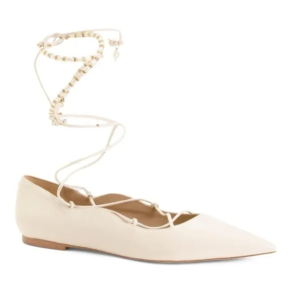SAM EDELMAN NWT ivory winslet lace up ankle tie pointed toe leather upper flats