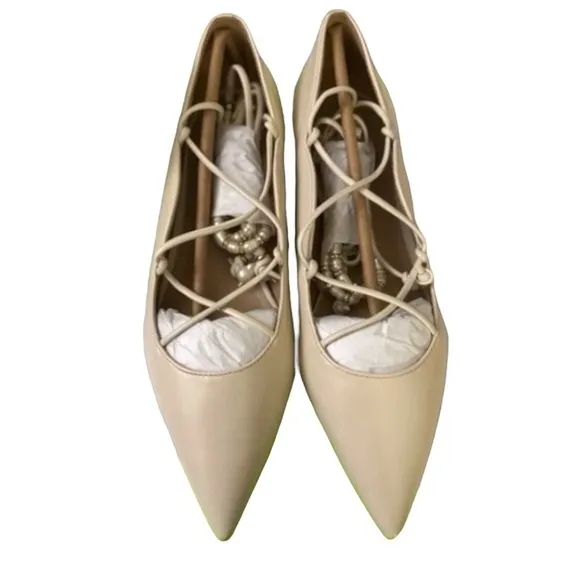 SAM EDELMAN NWT ivory winslet lace up ankle tie pointed toe leather upper flats