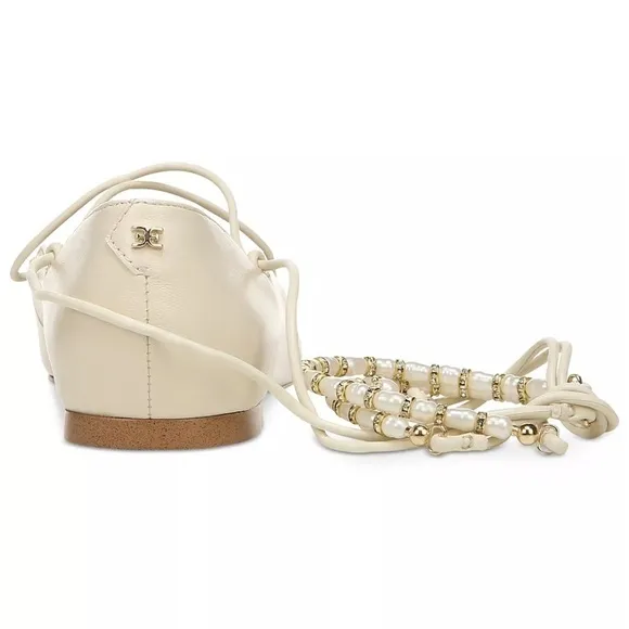 SAM EDELMAN NWT ivory winslet lace up ankle tie pointed toe leather upper flats