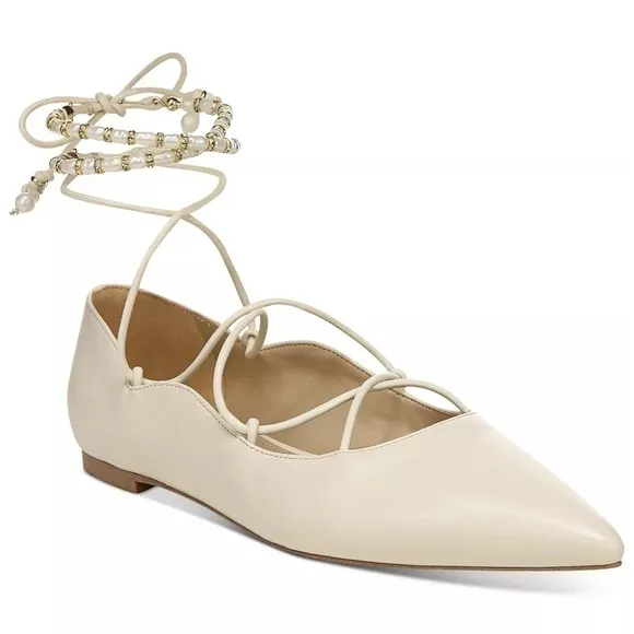 SAM EDELMAN NWT ivory winslet lace up ankle tie pointed toe leather upper flats