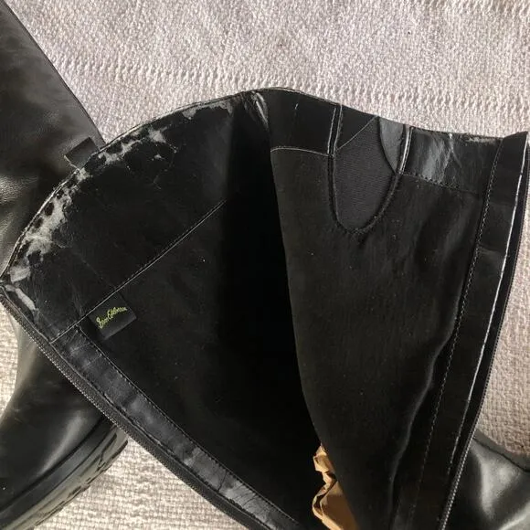 Sam Edelman Penny Black Leather Boots Women’s Size 7 M Tall Riding Boots Preppy