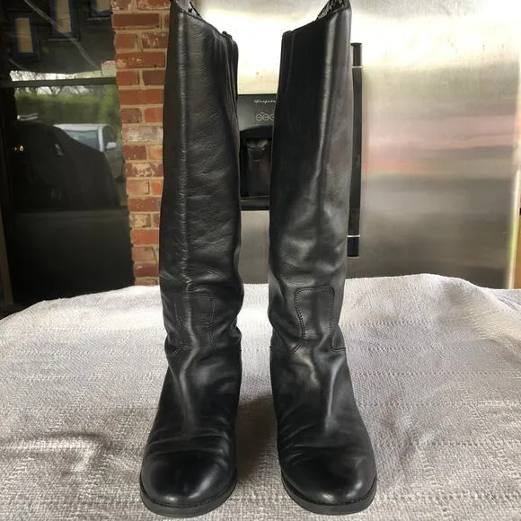 Sam Edelman Penny Black Leather Boots Women’s Size 7 M Tall Riding Boots Preppy