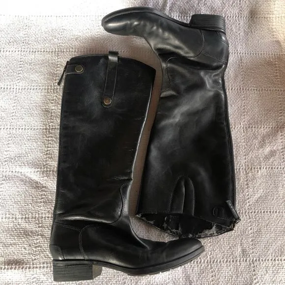 Sam Edelman Penny Black Leather Boots Women’s Size 7 M Tall Riding Boots Preppy