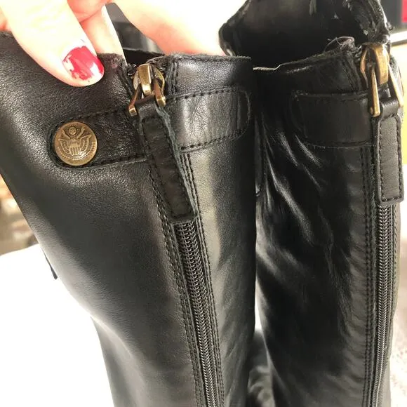 Sam Edelman Penny Black Leather Boots Women’s Size 7 M Tall Riding Boots Preppy