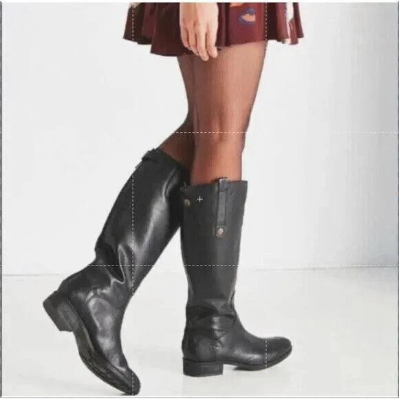 Sam Edelman Penny Black Leather Boots Women’s Size 7 M Tall Riding Boots Preppy