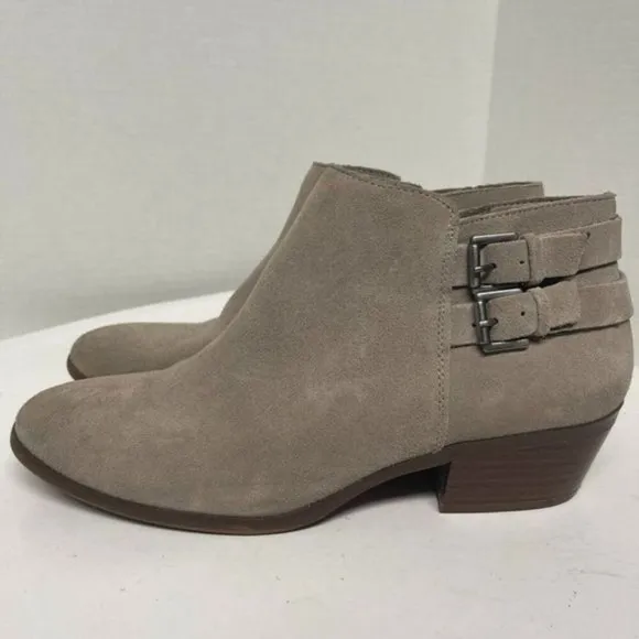 Sam Edelman Petal Suede Ankle Boots Buckle Detail Taupe Booties Women's Size 8.5