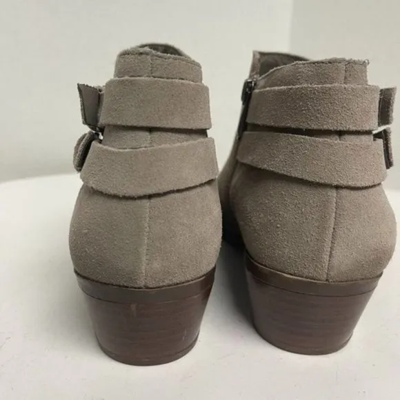 Sam Edelman Petal Suede Ankle Boots Buckle Detail Taupe Booties Women's Size 8.5
