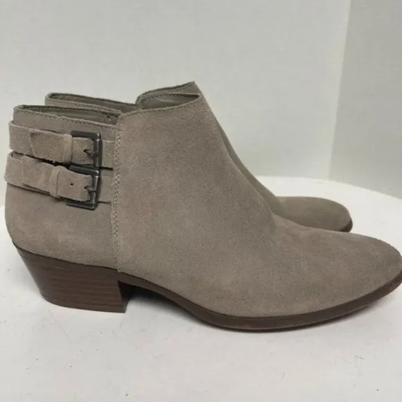 Sam Edelman Petal Suede Ankle Boots Buckle Detail Taupe Booties Women's Size 8.5