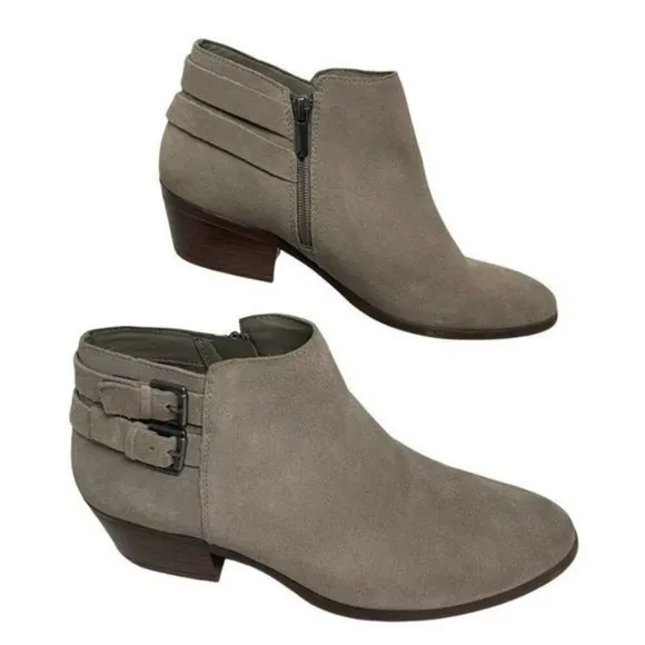 Sam Edelman Petal Suede Ankle Boots Buckle Detail Taupe Booties Women's Size 8.5