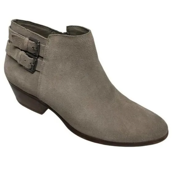 Sam Edelman Petal Suede Ankle Boots Buckle Detail Taupe Booties Women's Size 8.5