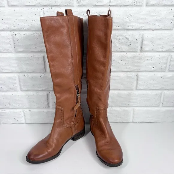 SAM EDELMAN Prina Tall Brown Leather Side Zip Boots
