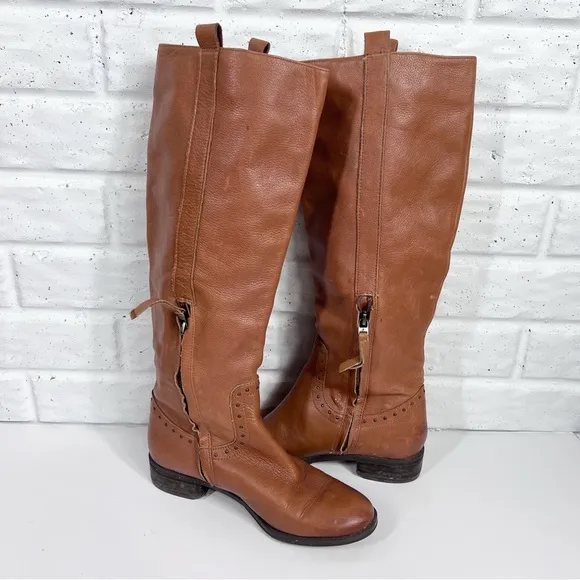 SAM EDELMAN Prina Tall Brown Leather Side Zip Boots