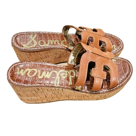 Sam Edelman Regis Leather Cork Wedges with Round Toe Size 8 NWOB