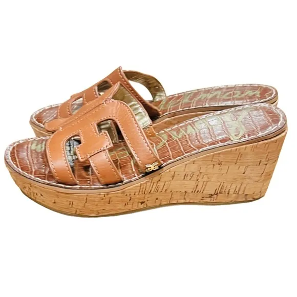 Sam Edelman Regis Leather Cork Wedges with Round Toe Size 8 NWOB