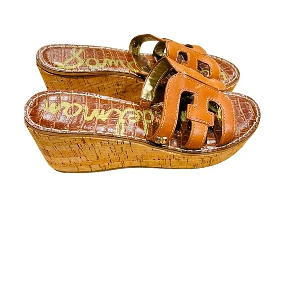 Sam Edelman Regis Leather Cork Wedges with Round Toe Size 8 NWOB