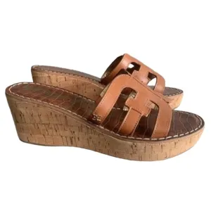 Sam Edelman Regis Leather Cork Wedges with Round Toe Size 8 NWOB