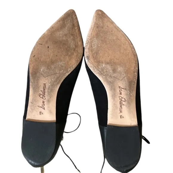 Sam Edelman Rosie Black Suede Leather Lace Up Bow Tie Flats - 8.5