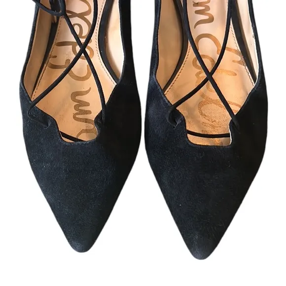 Sam Edelman Rosie Black Suede Leather Lace Up Bow Tie Flats - 8.5