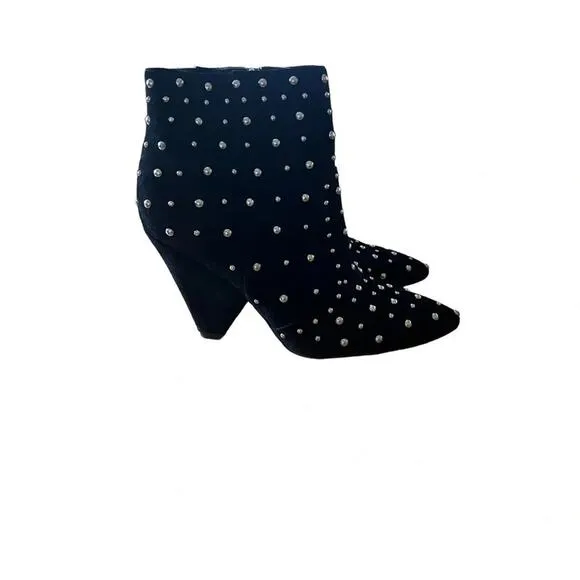 SAM EDELMAN ROYA BLACK SUEDE STUDDED CONE HEEL ANKLE BOOTS SIZE 6