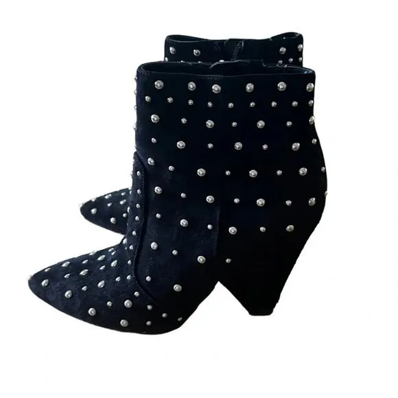 SAM EDELMAN ROYA BLACK SUEDE STUDDED CONE HEEL ANKLE BOOTS SIZE 6