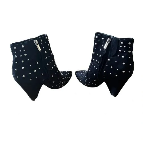 SAM EDELMAN ROYA BLACK SUEDE STUDDED CONE HEEL ANKLE BOOTS SIZE 6