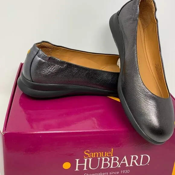 Samuel Hubbard Freedom Dance Pewter Leather Slip On Flats Women Size 7.5M