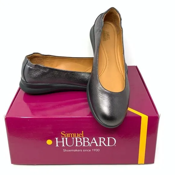 Samuel Hubbard Freedom Dance Pewter Leather Slip On Flats Women Size 7.5M