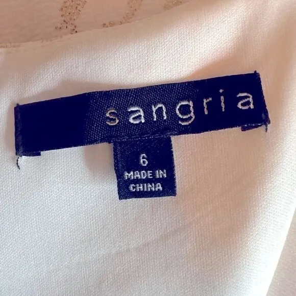 Sangria White and Gold Metallic Cap Sleeve Rhinestone Shift Dress