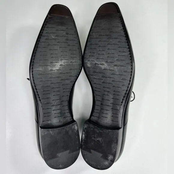 Santoni Leather Derby Shoe Made in Italy Lace Up Black Pointed Toe Size 8.5