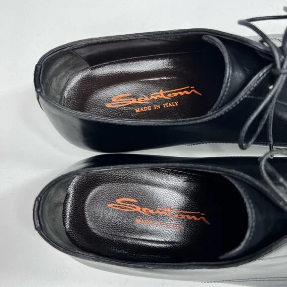 Santoni Leather Derby Shoe Made in Italy Lace Up Black Pointed Toe Size 8.5