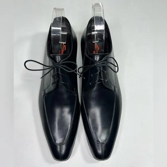 Santoni Leather Derby Shoe Made in Italy Lace Up Black Pointed Toe Size 8.5