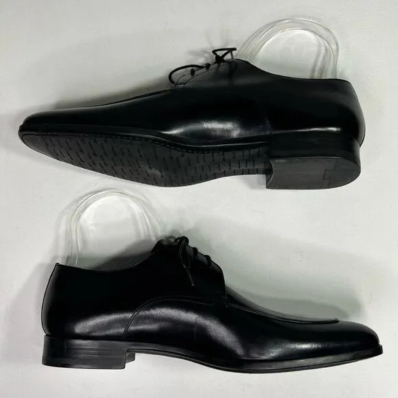 Santoni Leather Derby Shoe Made in Italy Lace Up Black Pointed Toe Size 8.5